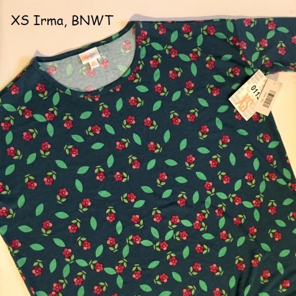 XS Lularoe Irma oversized tunic, teal flowers